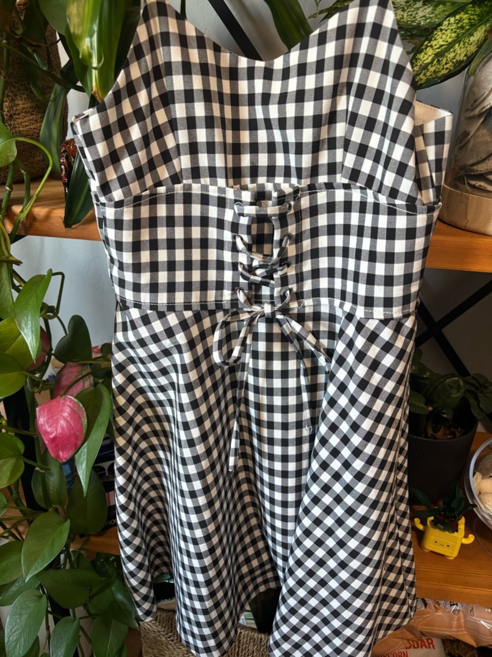 Natural Life Black & White Gingham Lace-Up Sundress | Medium - Picture 2 of 5
